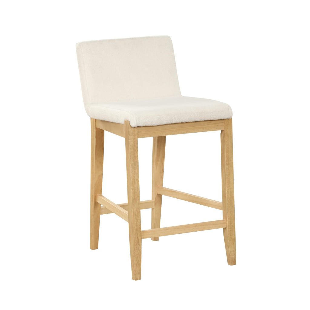 Nathan James Gracie Modern Counter Height Bar Stool with Back, Counter Stool Upholstered Chair with Natural Textured Linen and Brushed Wooden Legs, Cream Boucle/Light Brown, Set of 2
