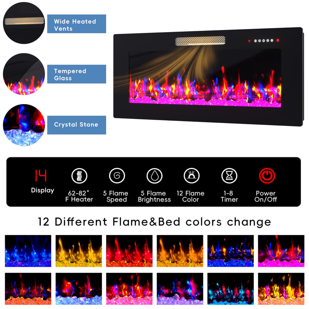 TOLEAD 70" TV Stand with 36" Electric Fireplace,Gaming Entertainment Center 12 Flame Colors & 196 Color-Changing LED Lights and High-Gloss Cabinet for Living Room