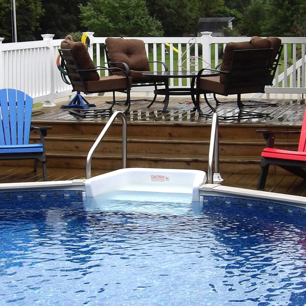 16' x 28' Oval Silver Interlude 8" Premium Resin Frame Salt Friendly Semi In-Ground Pool with In-Step & Package | 52"