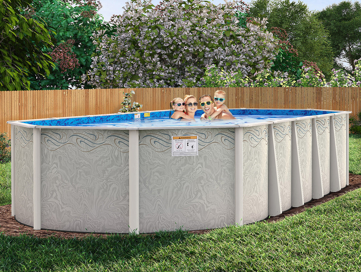 8'x 12' Oval Silver Interlude 8" Premium Resin Frame Salt Friendly Semi In-Ground Pool Package 54"