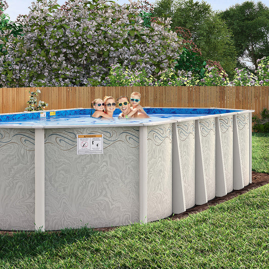 16' x32' Oval Silver Interlude 8" Premium Resin Frame Salt Friendly Semi In-Ground Pool Package 54"