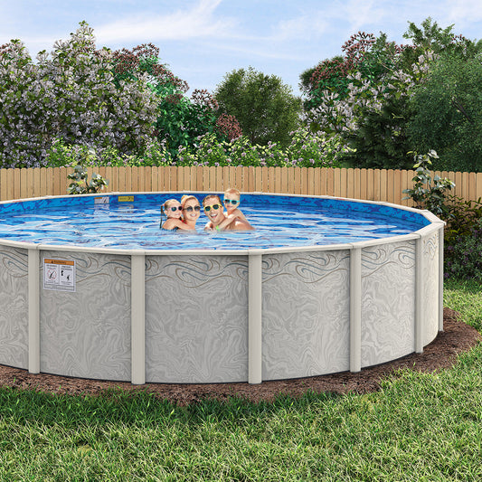 27' Round Silver Interlude 8" Premium Resin Frame Salt Friendly Semi In-Ground Pool Package 54"